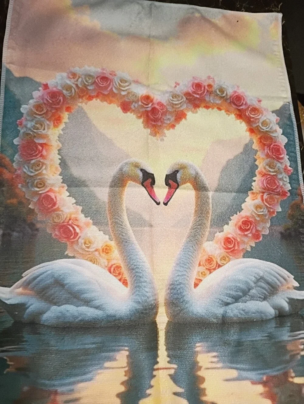 Swans In Love Decorative 2D Bath Hand Towel NEW!